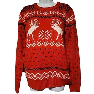 V28 Mens Reindeer Fair Isle Christmas‎ Sweater Red White Black Size Medium
